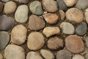 A Road made up of pebble stones and smooth cobble stone with closeup in the Eco garden in Lucknow