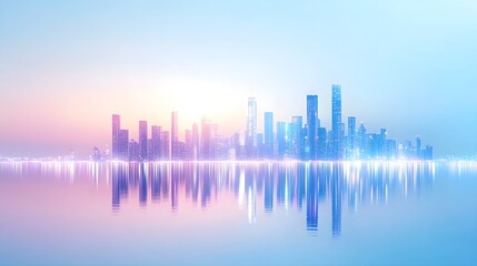Fototapeta premium Cityscape Reflection in Blue & Pink Water