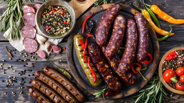 Large selection of spicy wild venison sausages 