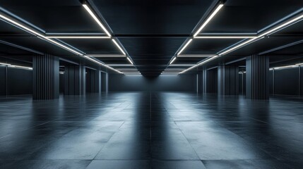 Fototapeta premium Futuristic Dark Black Empty Garage