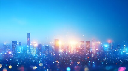 Cityscape Skyline at Night with Bokeh Lights
