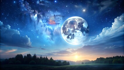 Moon shining brightly in a clear night sky, moon, night, sky, celestial, glowing, lunar, space, astronomy, stars, full
