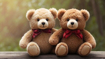 Obraz premium Big and small teddy bears together. An adorable teddy bear embracing a gentle heart on a love themed background.