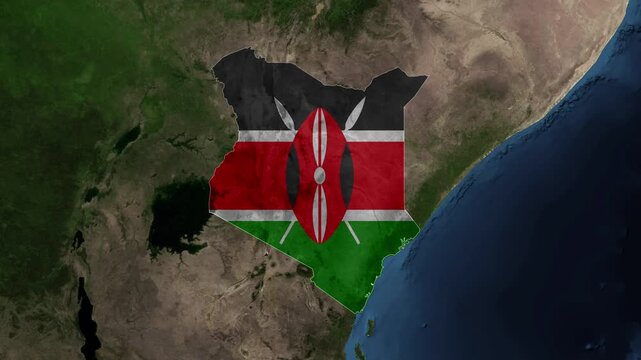 Zoom from Earth to Kenya. (Country Flag) World map province animation with highlighted borders of countries. Images from NASA