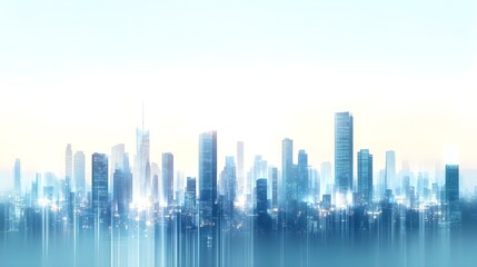 Obraz premium Futuristic City Skyline, Digital Art, Blue Tones