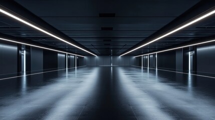 Futuristic Dark Black Empty Garage