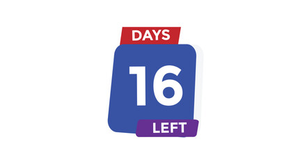 
16 days left Countdown number banner templates. time icon. Vector Illustration 
