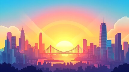 Naklejka premium Golden Gate Bridge Sunset Cityscape