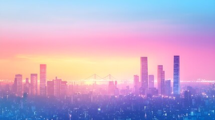 Fototapeta premium Pink and Blue City Skyline at Sunset