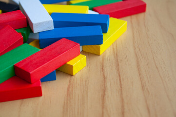 Multicolored wooden blocks with customizable space for text or ideas. Toys and copy space concept