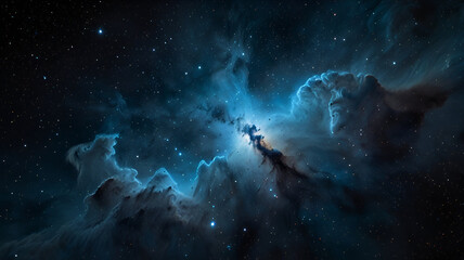 The eerie glow of a blue nebula against the backdrop of countless stars. Background