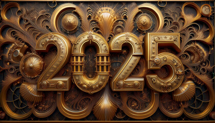 カレンダー。2025年を想像しながら、数字が輝くSFとファンタジーの世界に思いを馳せる。機械で作られた時計のような数字がキラキラと輝き未来の明るい希望にワクワクが止まらない。一見レトロな機械仕掛けの数字、回路や電子を駆使したデザインを造形で表現。オブジェがインテリアとしても新たな価値をもたらす。