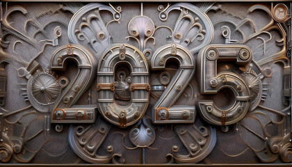 カレンダー。2025年を想像しながら、数字が輝くSFとファンタジーの世界に思いを馳せる。機械で作られた時計のような数字がキラキラと輝き未来の明るい希望にワクワクが止まらない。一見レトロな機械仕掛けの数字、回路や電子を駆使したデザインを造形で表現。オブジェがインテリアとしても新たな価値をもたらす。