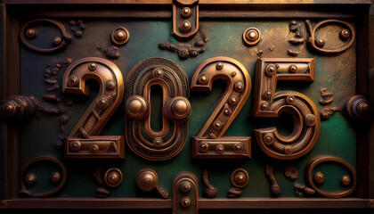 カレンダー。2025年を想像しながら、数字が輝くSFとファンタジーの世界に思いを馳せる。機械で作られた時計のような数字がキラキラと輝き未来の明るい希望にワクワクが止まらない。一見レトロな機械仕掛けの数字、回路や電子を駆使したデザインを造形で表現。オブジェがインテリアとしても新たな価値をもたらす。