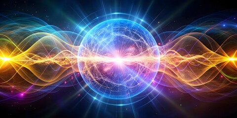 Naklejka premium Quantum energy concept depicting abstract energy waves and particles, quantum, energy, wave, particle, abstract