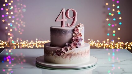 Stylish 49th Birthday Cake with Pink Roses and Elegant Gradient Design
