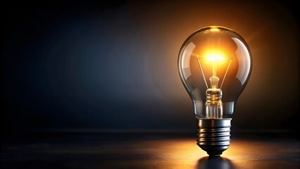 Bright light bulb shining brightly on a dark background, innovation, creativity, idea, inspiration, energy, electricity