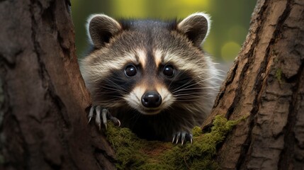 A photo of a curious raccoon