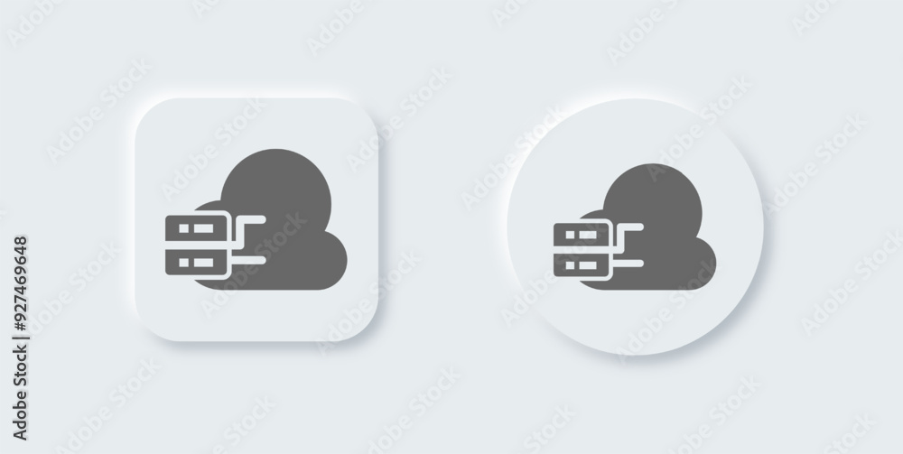 Poster cloud computing solid icon in neomorphic design style. server signs vector illustration.