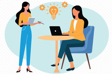 Two businesswomen want to discuss.