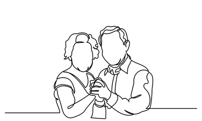 Continuous line drawing of senior couple portrait. single-line art of an Elderly couple's grandparents isolated on a white background.