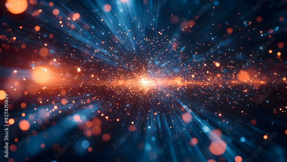 Poster stunning abstract explosion of light and color, creating a vibrant and dynamic cosmic scene filled w