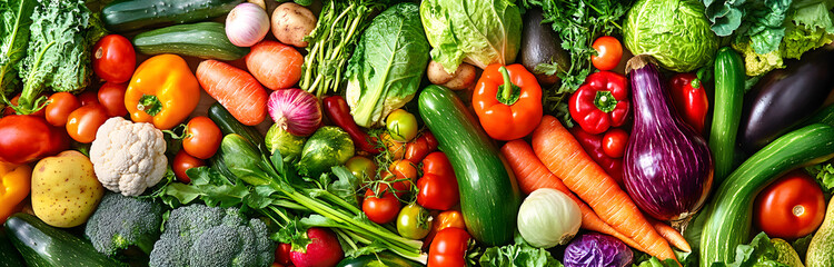 Food background with assortment of fresh organic vegetables
