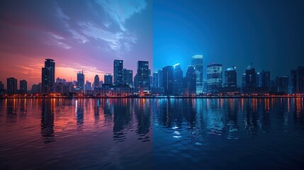 Fototapeta premium Cityscape with Twilight and Nighttime Views