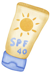 Summer sunscreen, summer lifestyle theme, watercolor style, hand painting, no AI