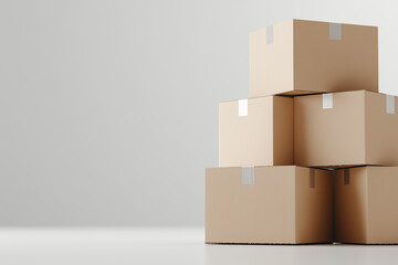 Obraz premium Stacked cardboard boxes for packaging, white background, no shadows, no reflections, no lighting effects, product photography, high resolution