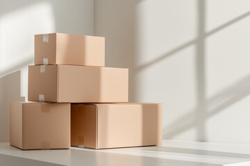 Obraz premium Stacked cardboard boxes for packaging, white background, no shadows, no reflections, no lighting effects, product photography, high resolution