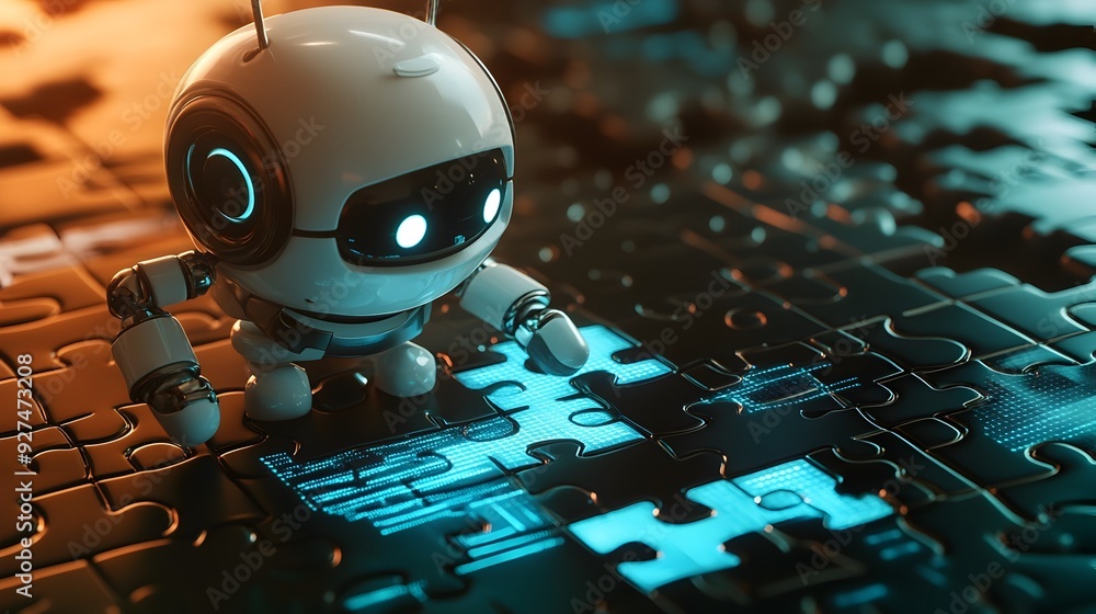 Poster robotic arm on a futuristic backlit keyboard exploring digital advancements