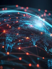 Glowing Digital Global Network with Futuristic Technology Backdrop