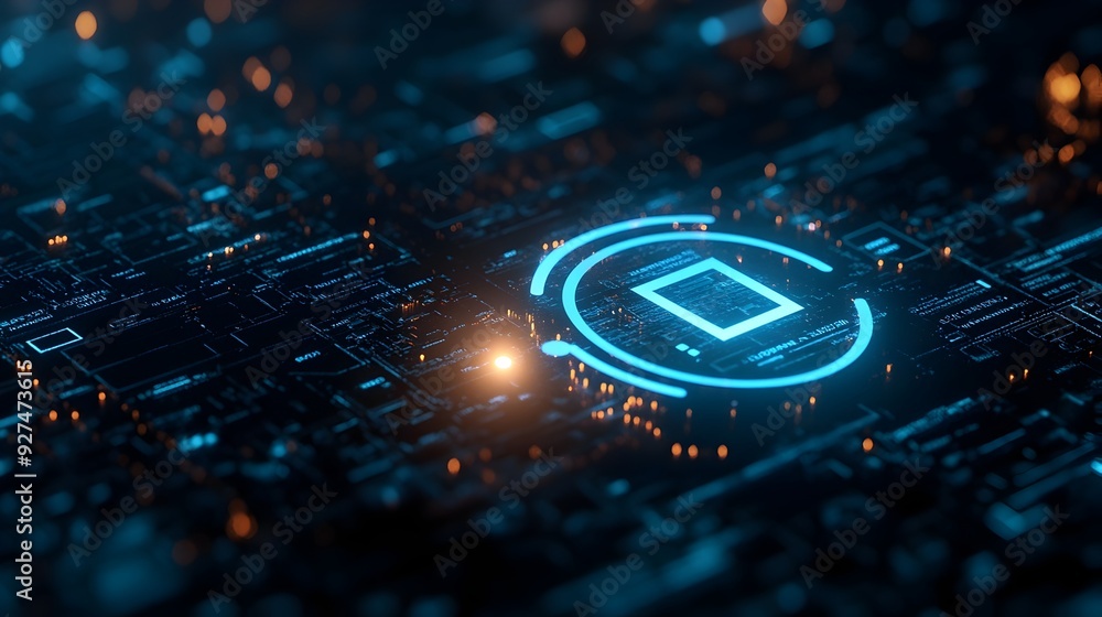 Aufkleber illuminated digital technology circuit with glowing futuristic elements on dark background