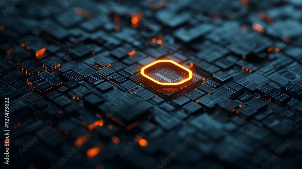 Poster glowing futuristic digital circuitry tech background with microchips and processors