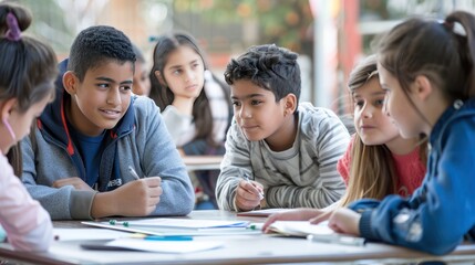 Fototapeta premium Diverse Group of School Children Studying at a Table