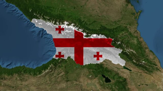 Zoom from Earth to Georgia. (Country Flag) World map province animation with highlighted borders of countries. Images from NASA