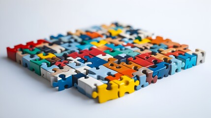 Colorful Jigsaw Puzzle Pieces Arranged in Abstract Composition