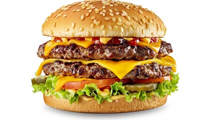 A photo of a double cheeseburger with all fixings