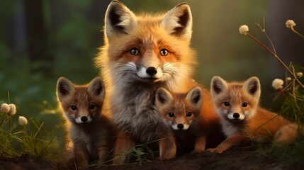 A photo of a family of foxes