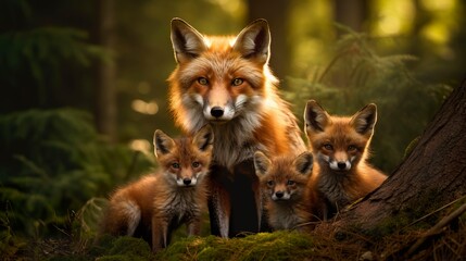 A photo of a family of foxes