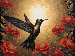 Hummingbird in Golden Garden