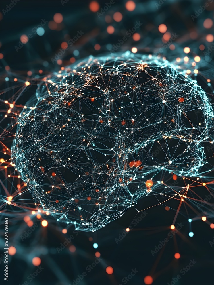 Poster glowing digital sphere with interconnected networks representing technological innovation and advanc