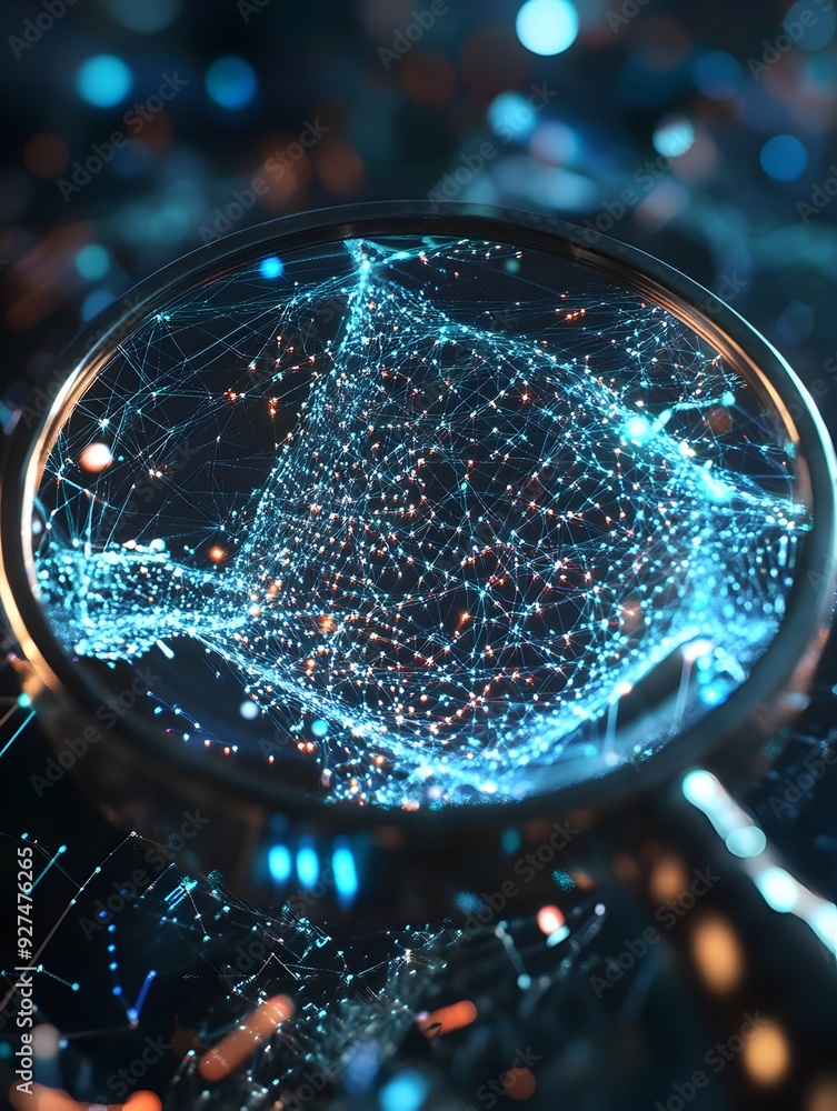 Poster glowing ethereal fractal sphere visualizing cosmic data network and futuristic digital technology