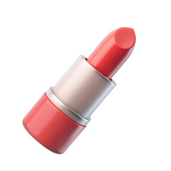 3D illustration of a pink lipstick with a silver case. The design showcases a bold and fashionable look for beauty and cosmetic products. Isolated on transparent background, png.