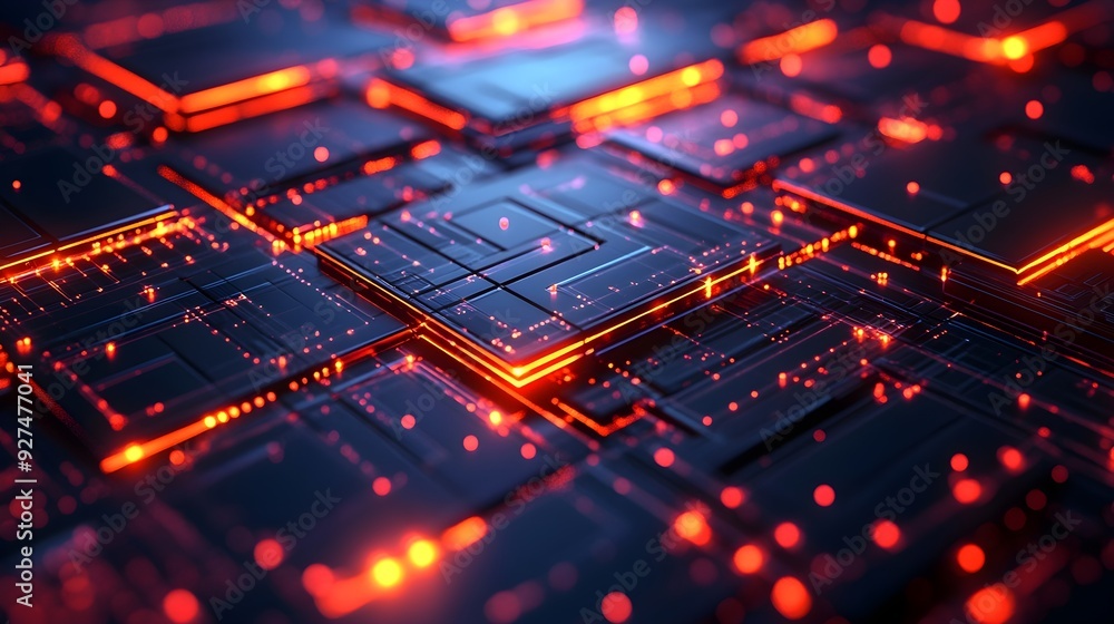 Poster abstract red circuit board technology background
