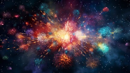 A photo of a firework burst with planets