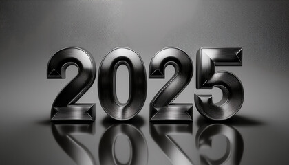 西暦。2025。金属のオブジェ。重厚で重い鉄鋼や樹脂が立体的に自立し、厚みのある金属感を放つ。鉄の輝き。磨かれたメタル。メッキ。硬い。削りや研磨を経て美しい。混沌とした時代。今後の行く末。未来はどうなる。