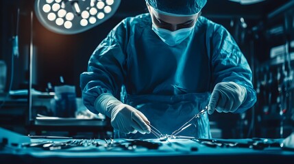 Surgeon Performing a Complex Medical Procedure in an Advanced Hospital Operating Room