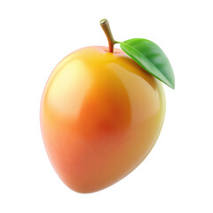 3D illustration of a mango fruit with realistic details, showcasing a vibrant orange-yellow hue and green leaf. Perfect for tropical and healthy food themes. Isolated on transparent background, png.